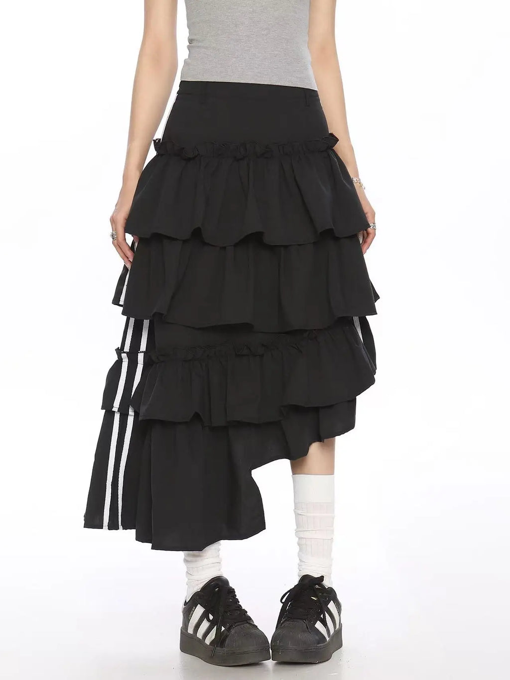 Vintage Stripe Tiered Midi Skirt OL2220