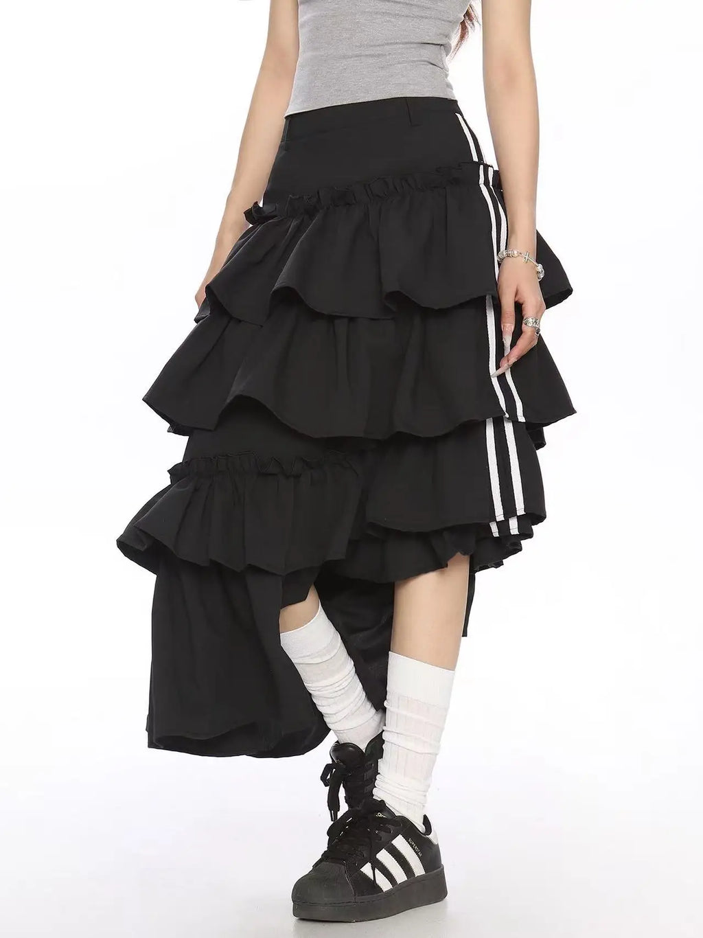 Vintage Stripe Tiered Midi Skirt OL2220