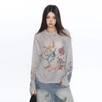 Cartoon Graffiti Print Oversized Long Sleeve Tee   oliviroa オリヴィオラ