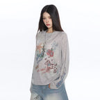 Cartoon Graffiti Print Oversized Long Sleeve Tee   oliviroa オリヴィオラ