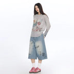 Cartoon Graffiti Print Oversized Long Sleeve Tee OL2221