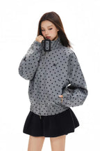 Polka Dot Stand Collar Cropped Jacket   oliviroa オリヴィオラ