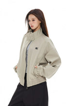Polka Dot Stand Collar Cropped Jacket OL2222