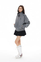 Polka Dot Stand Collar Cropped Jacket OL2222