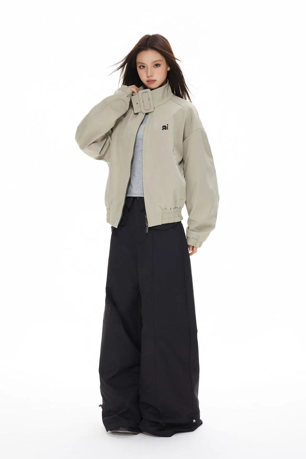 Polka Dot Stand Collar Cropped Jacket OL2222