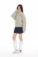 Polka Dot Stand Collar Cropped Jacket OL2222