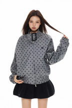Polka Dot Stand Collar Cropped Jacket   oliviroa オリヴィオラ
