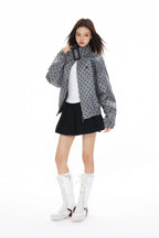 Polka Dot Stand Collar Cropped Jacket OL2222