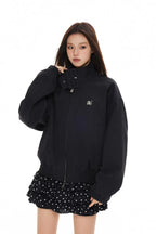 Polka Dot Stand Collar Cropped Jacket OL2222