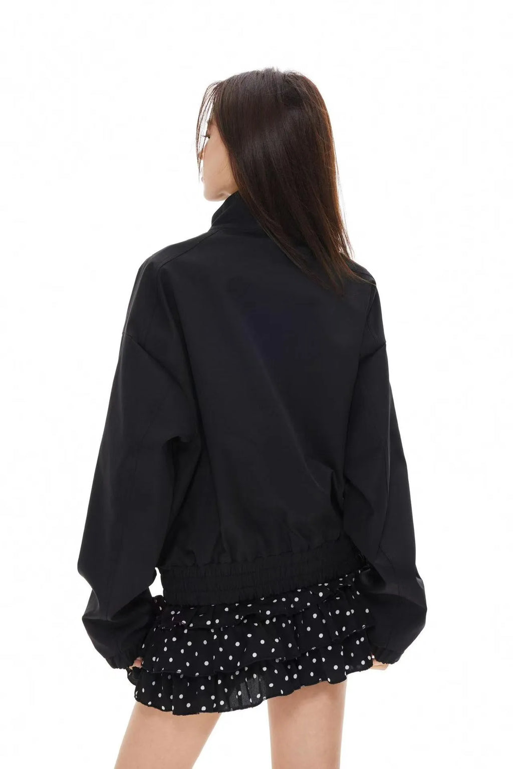 Polka Dot Stand Collar Cropped Jacket OL2222