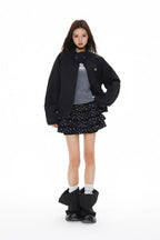 Polka Dot Stand Collar Cropped Jacket OL2222