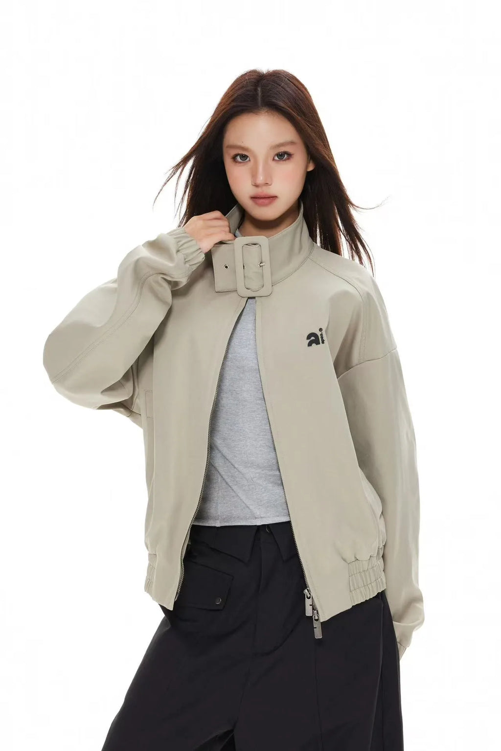 Polka Dot Stand Collar Cropped Jacket OL2222