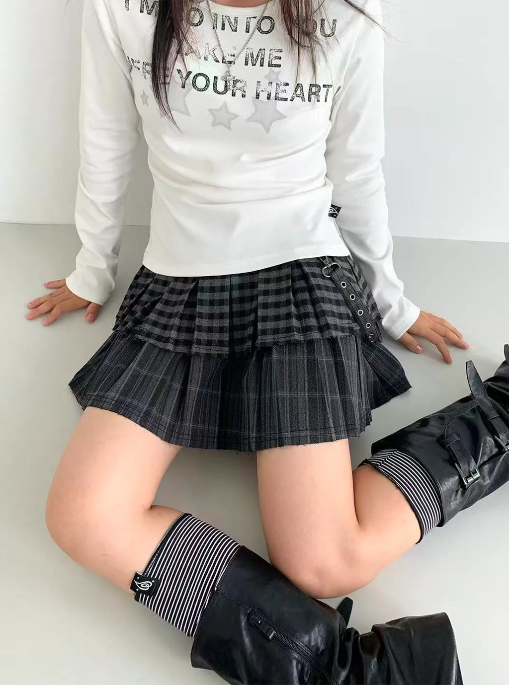 Plaid Pleated A Line Mini Skirt   oliviroa オリヴィオラ