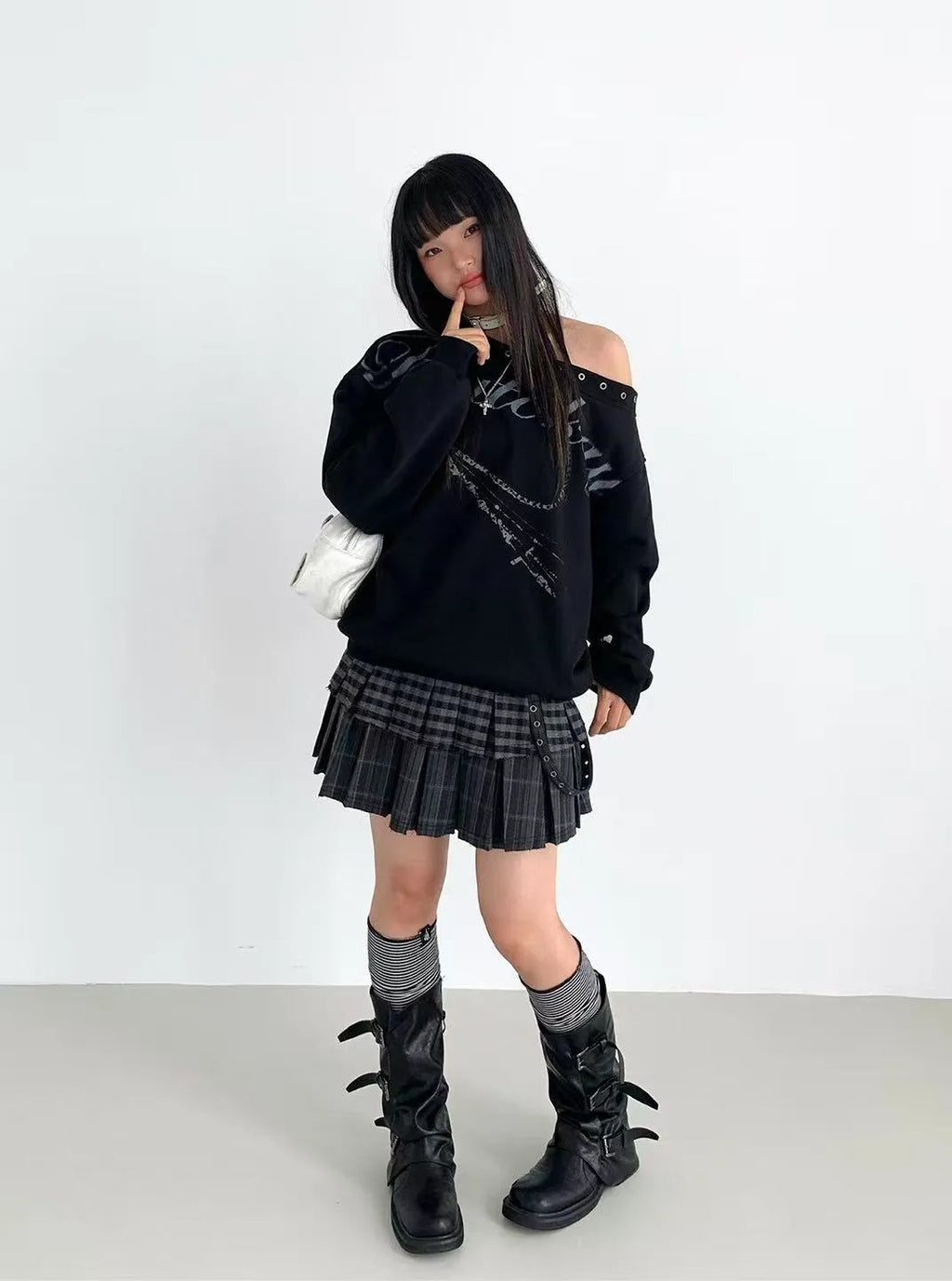 Plaid Pleated A Line Mini Skirt   OL2225