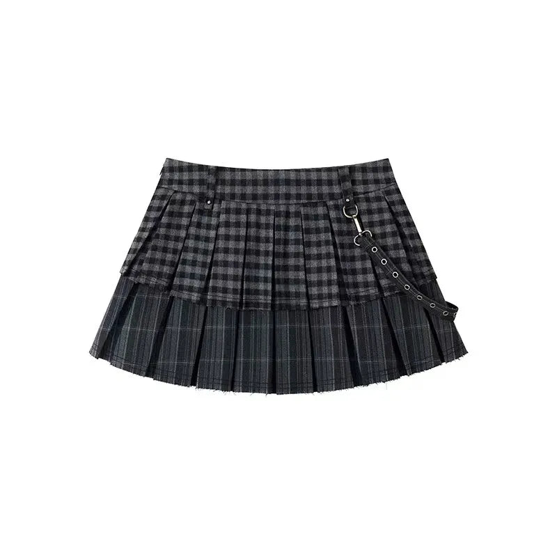 Plaid Pleated A Line Mini Skirt   OL2225