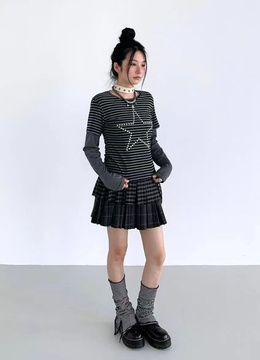 Plaid Pleated A Line Mini Skirt   OL2225
