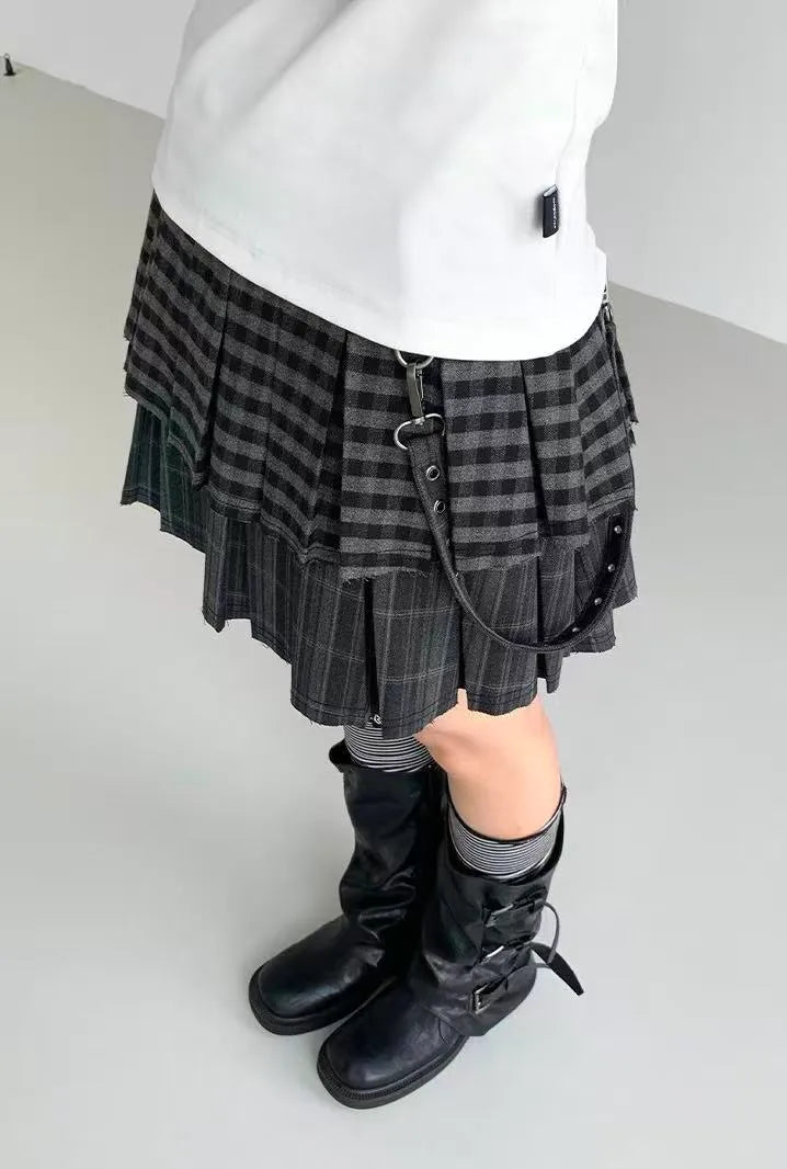 Plaid Pleated A Line Mini Skirt   OL2225