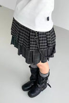 Plaid Pleated A Line Mini Skirt   OL2225