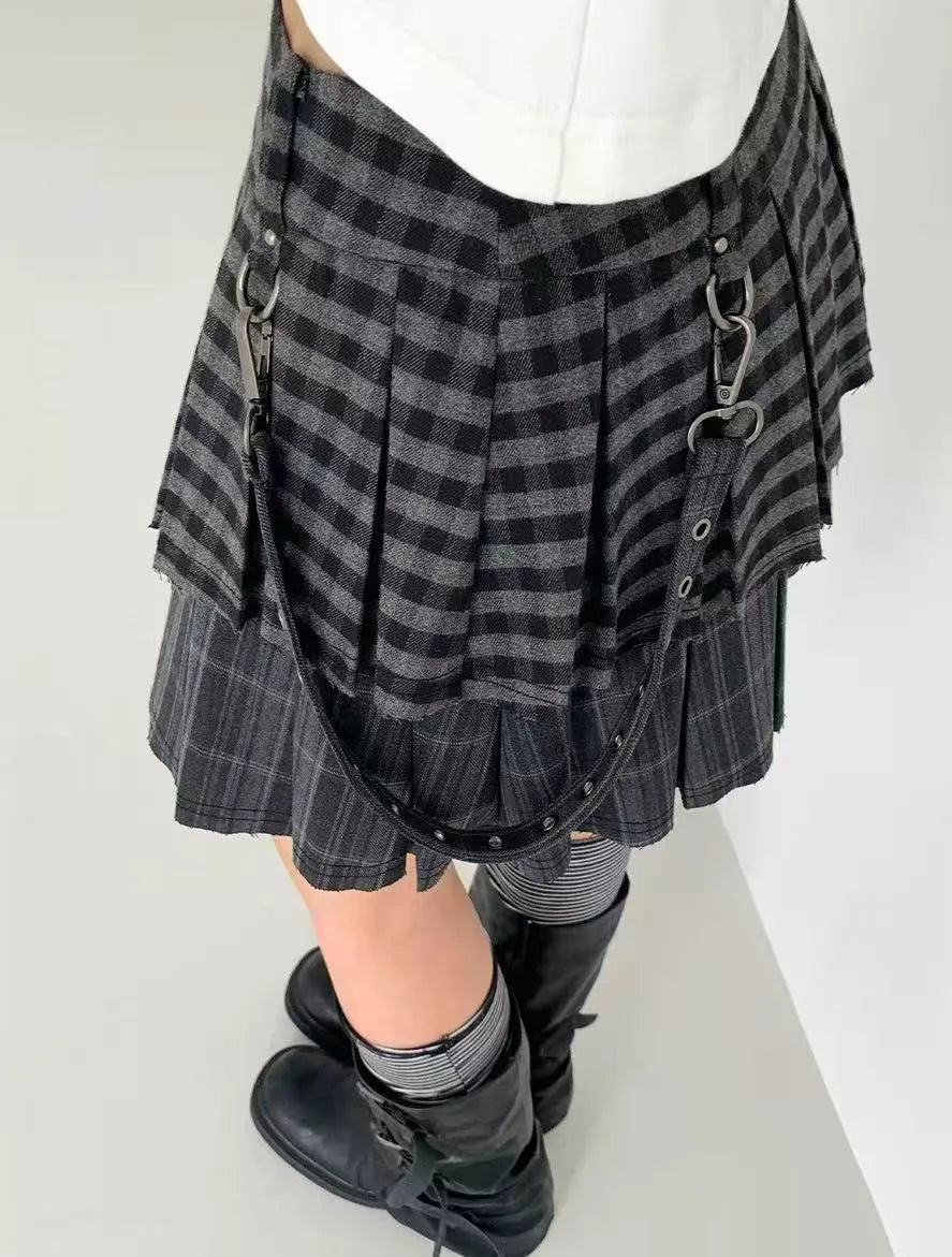 Plaid Pleated A Line Mini Skirt   OL2225