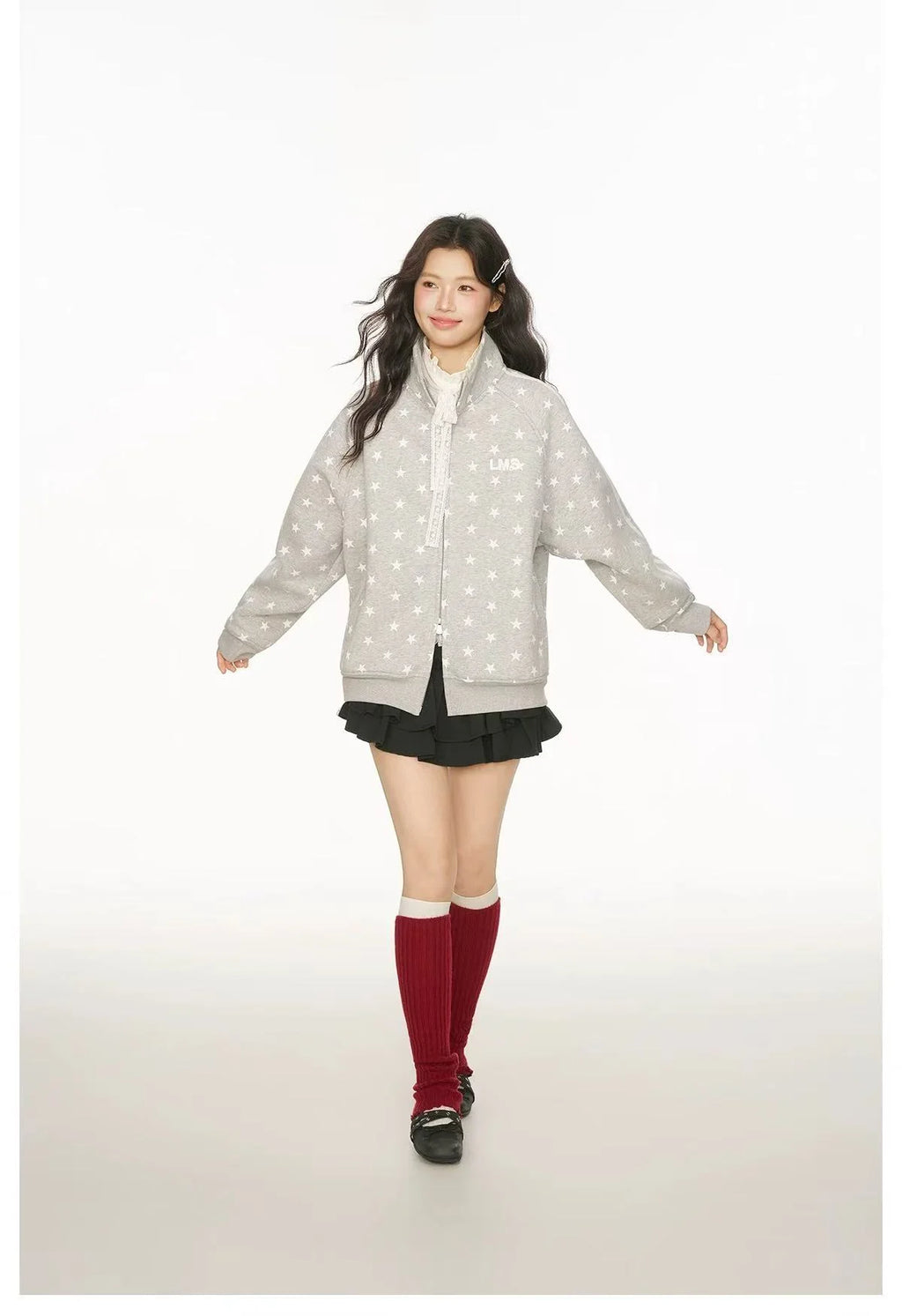 All Over Star Print Stand Collar Jacket OL2231