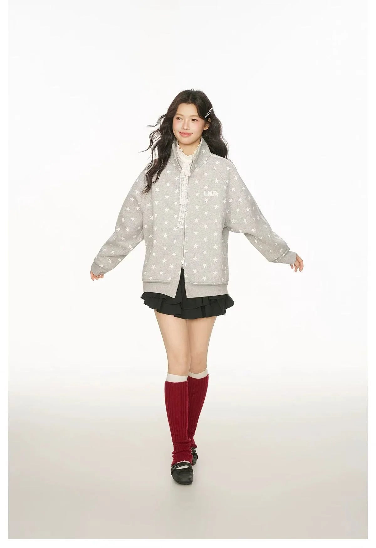 All Over Star Print Stand Collar Jacket   OL2231