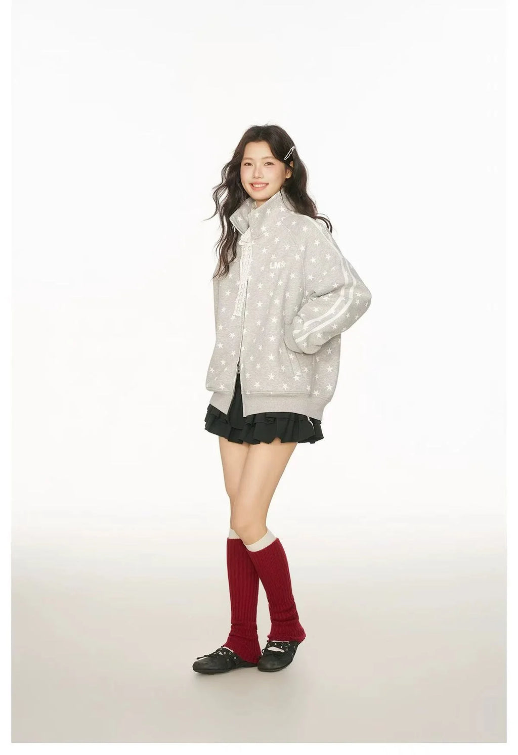 All Over Star Print Stand Collar Jacket OL2231