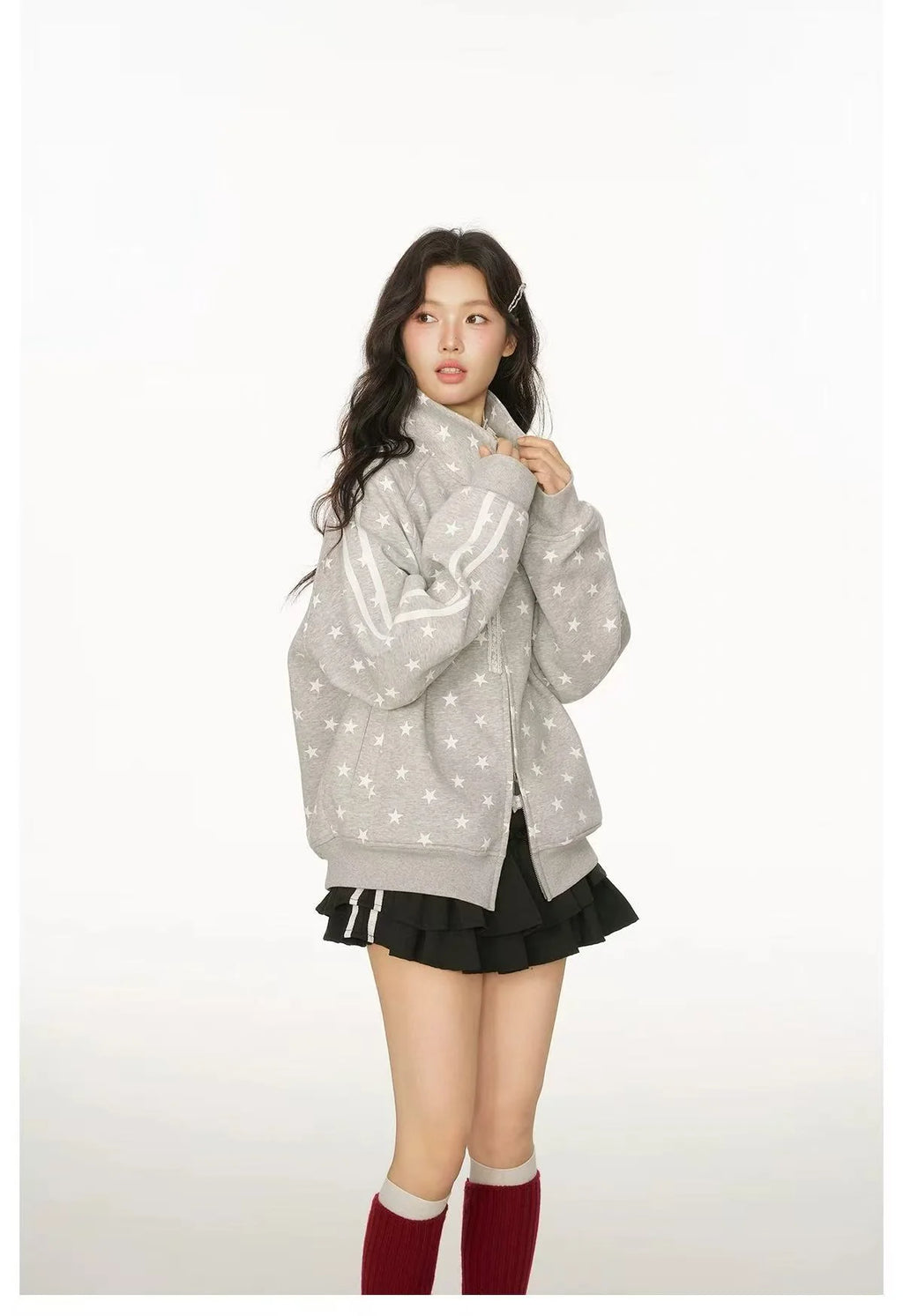 All Over Star Print Stand Collar Jacket OL2231