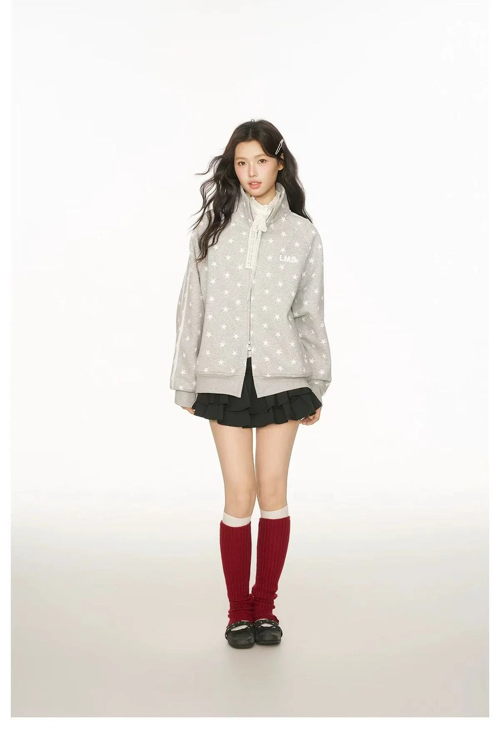 All Over Star Print Stand Collar Jacket OL2231