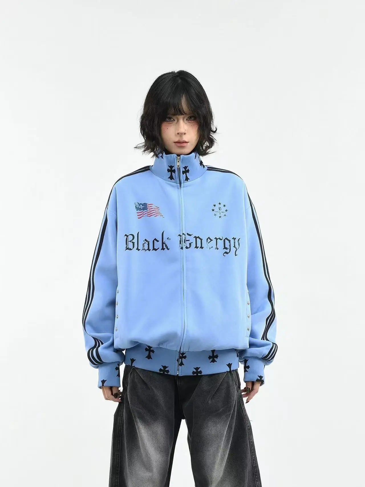 Vintage Three Stripe Stand Collar Zip Hoodie   oliviroa オリヴィオラ