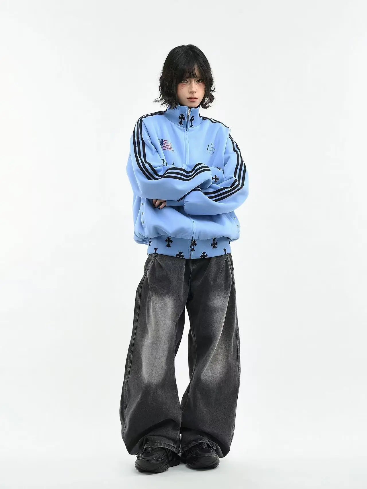 Vintage Three Stripe Stand Collar Zip Hoodie   OL2234