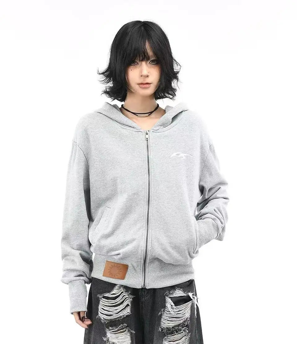 Washed Cropped Zip Hoodie OL2235