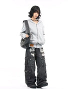 Washed Cropped Zip Hoodie OL2235