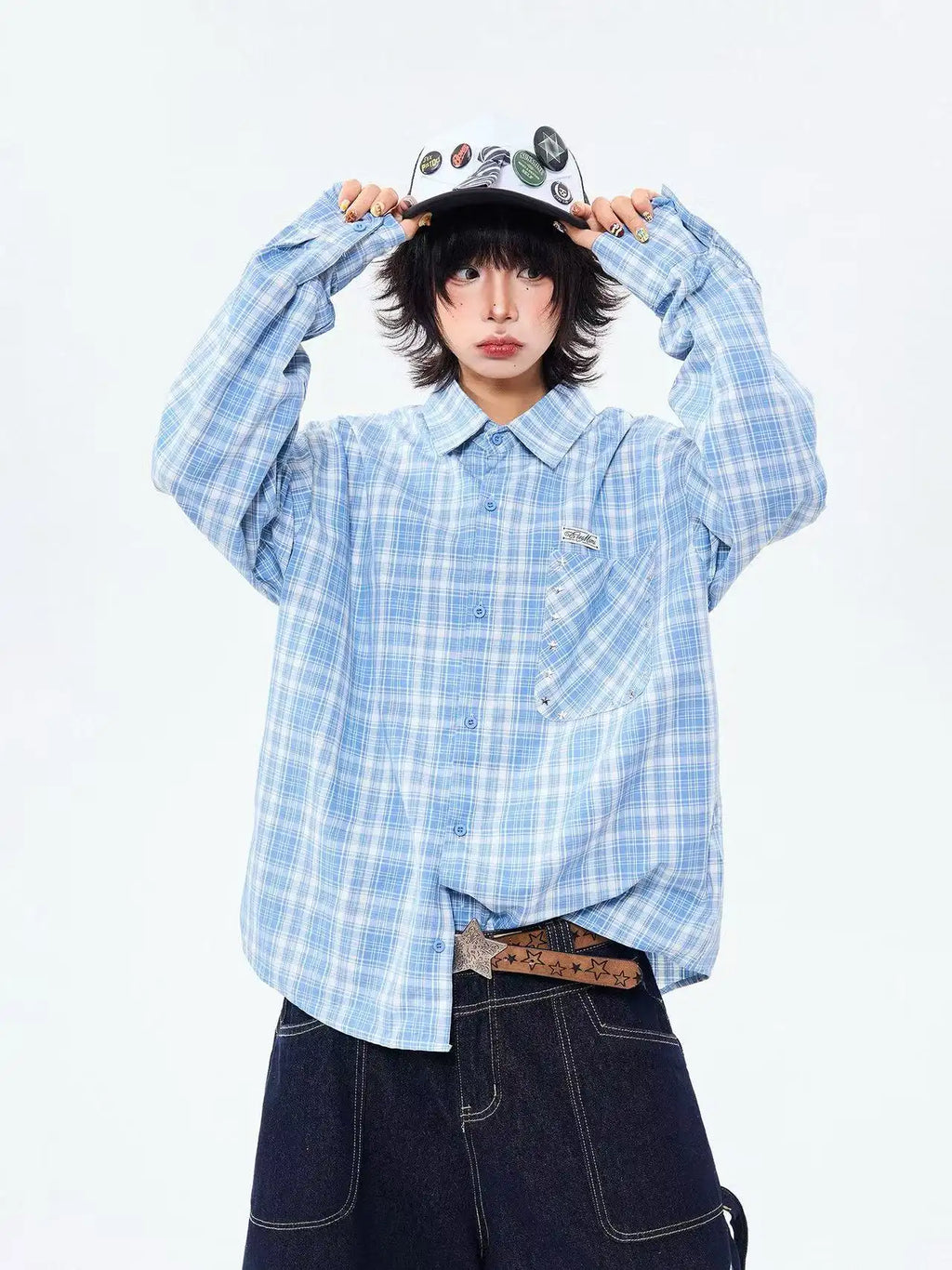 Heritage Blue Plaid Loose Shirt OL2304
