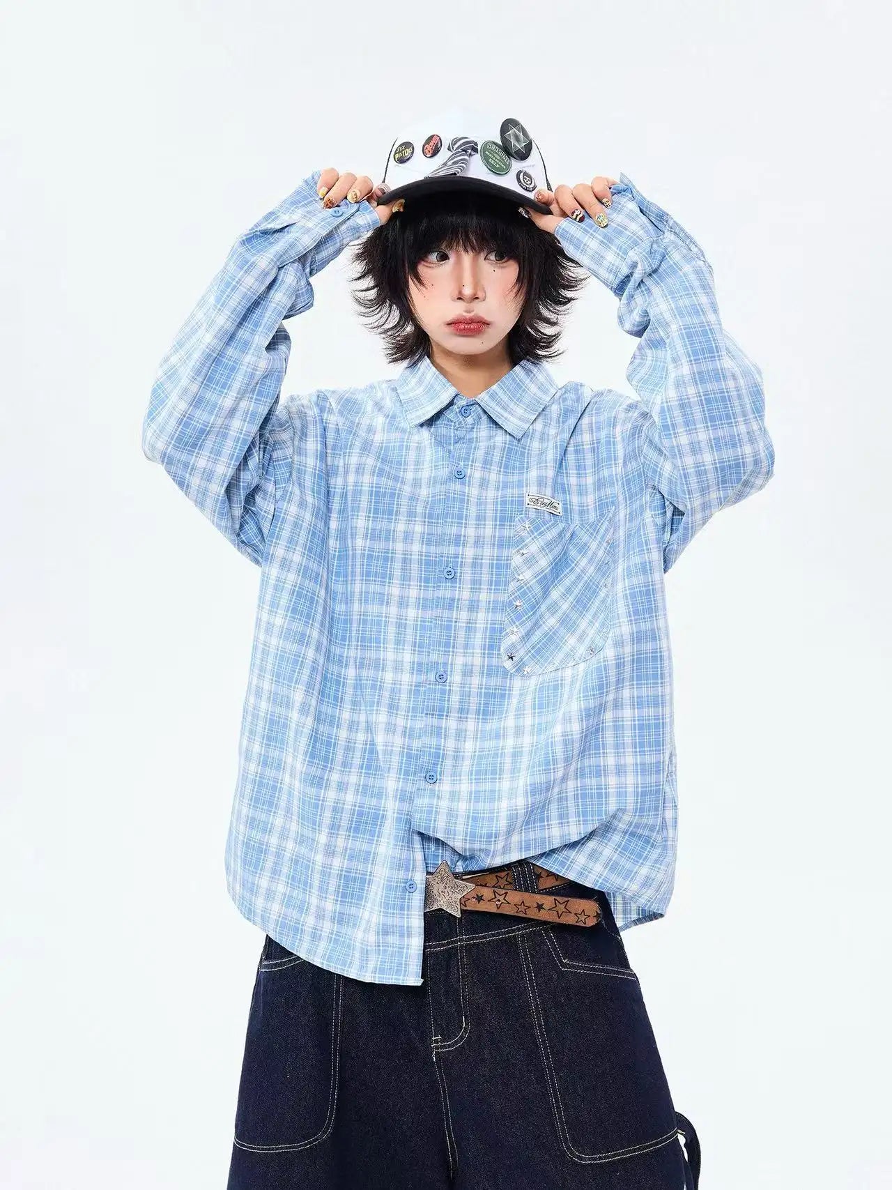 Heritage Blue Plaid Loose Shirt OL2304