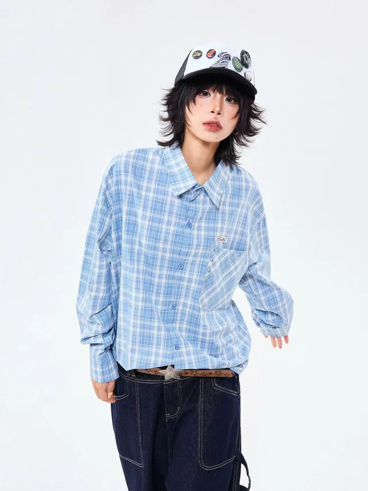 Heritage Blue Plaid Loose Shirt OL2304