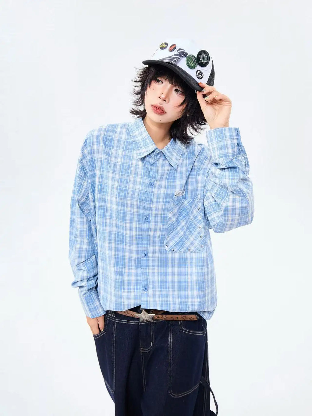 Heritage Blue Plaid Loose Shirt OL2304