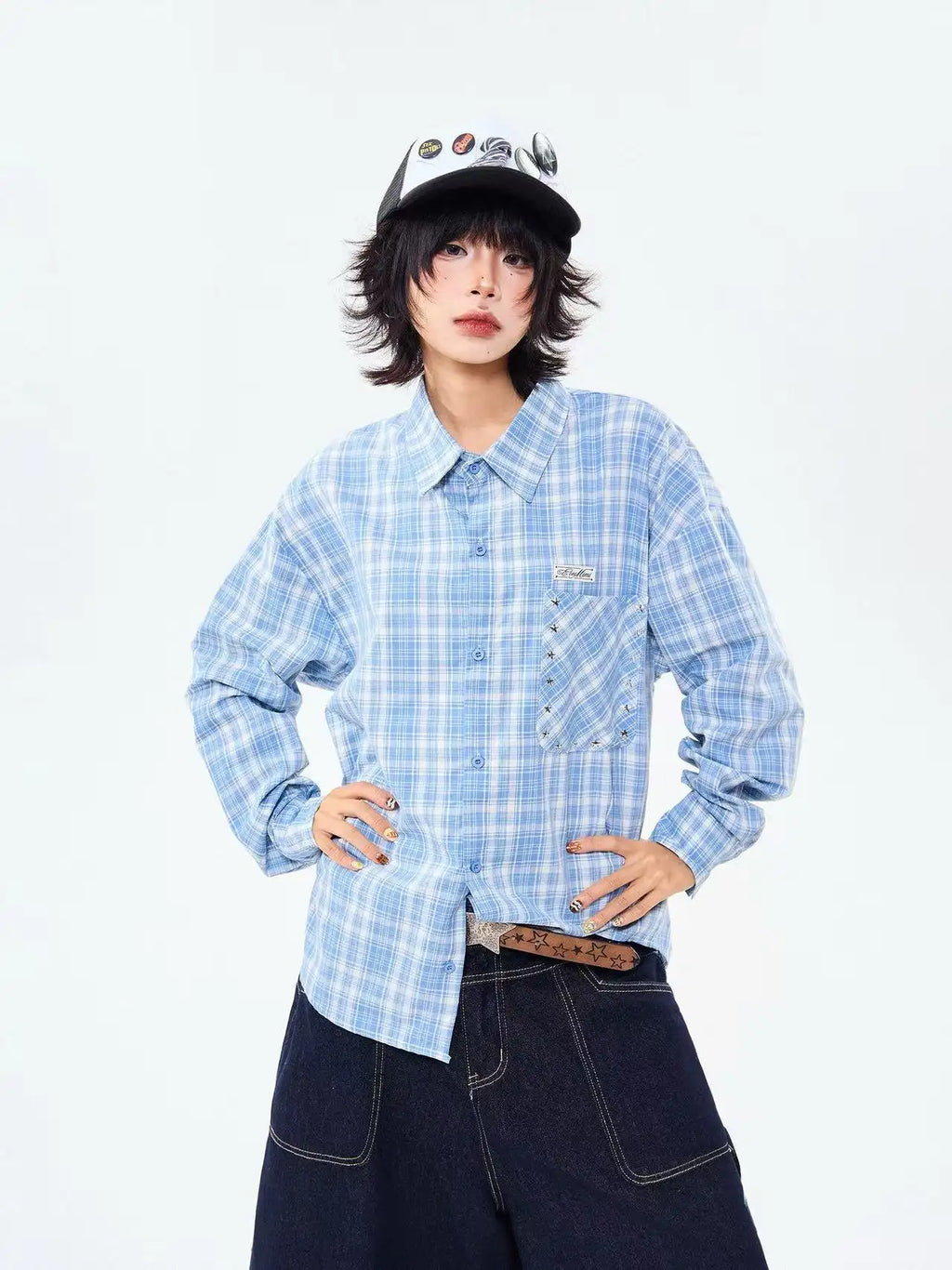 Heritage Blue Plaid Loose Shirt OL2304