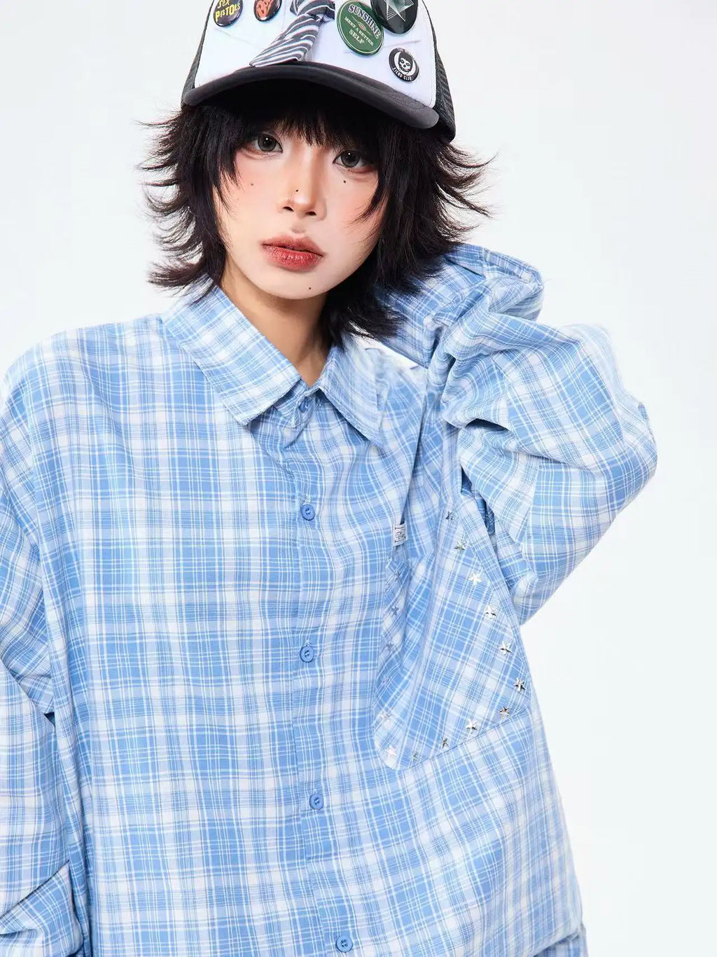 Heritage Blue Plaid Loose Shirt OL2304