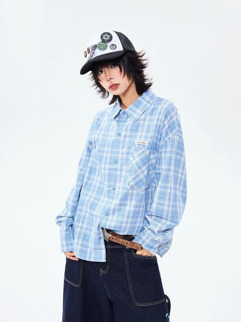 Heritage Blue Plaid Loose Shirt OL2304