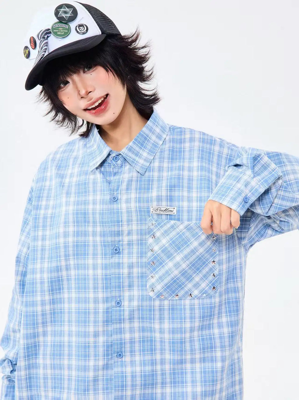 Heritage Blue Plaid Loose Shirt OL2304