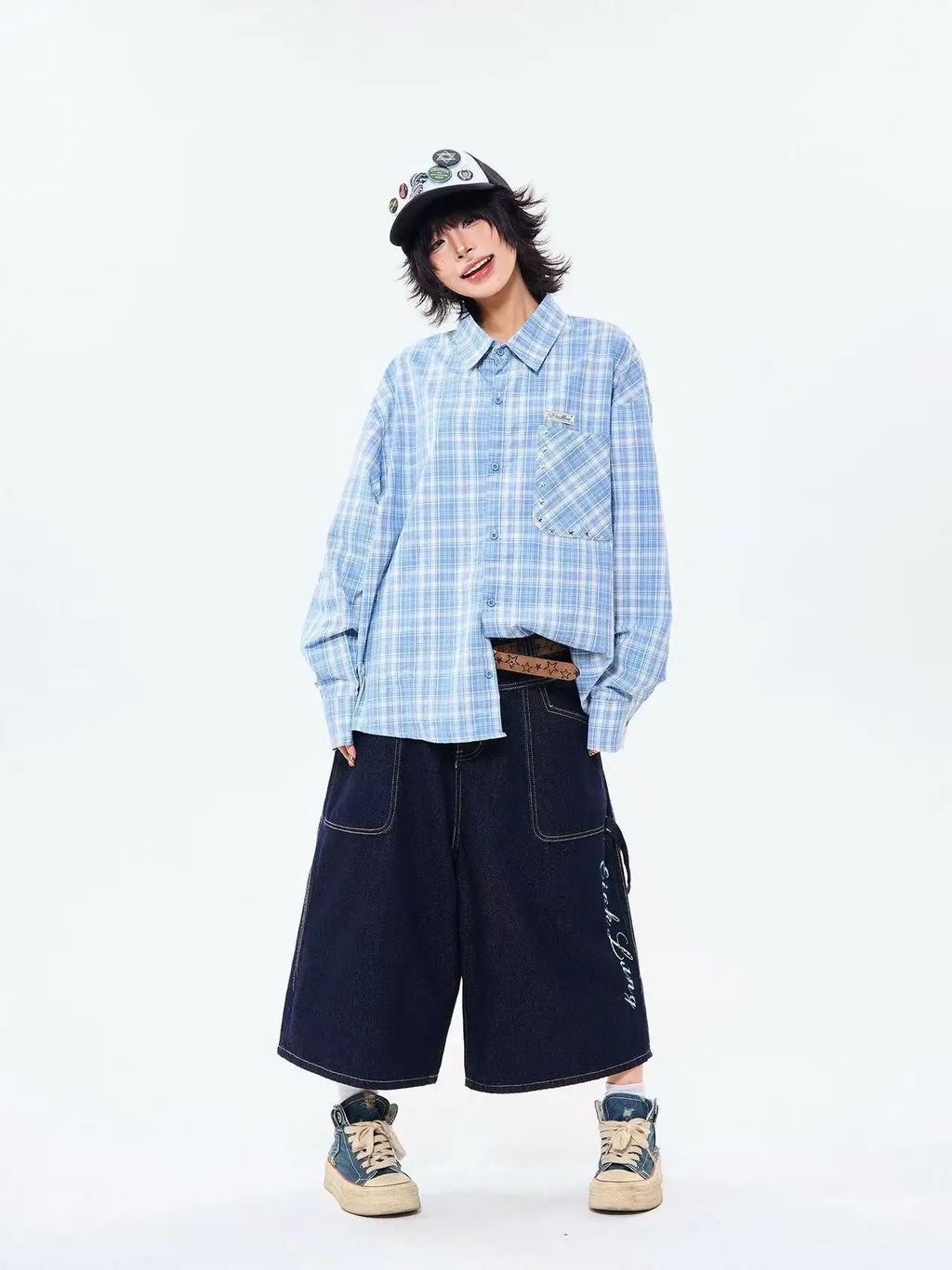 Heritage Blue Plaid Loose Shirt OL2304