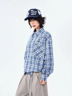Heritage Blue Plaid Loose Shirt OL2304