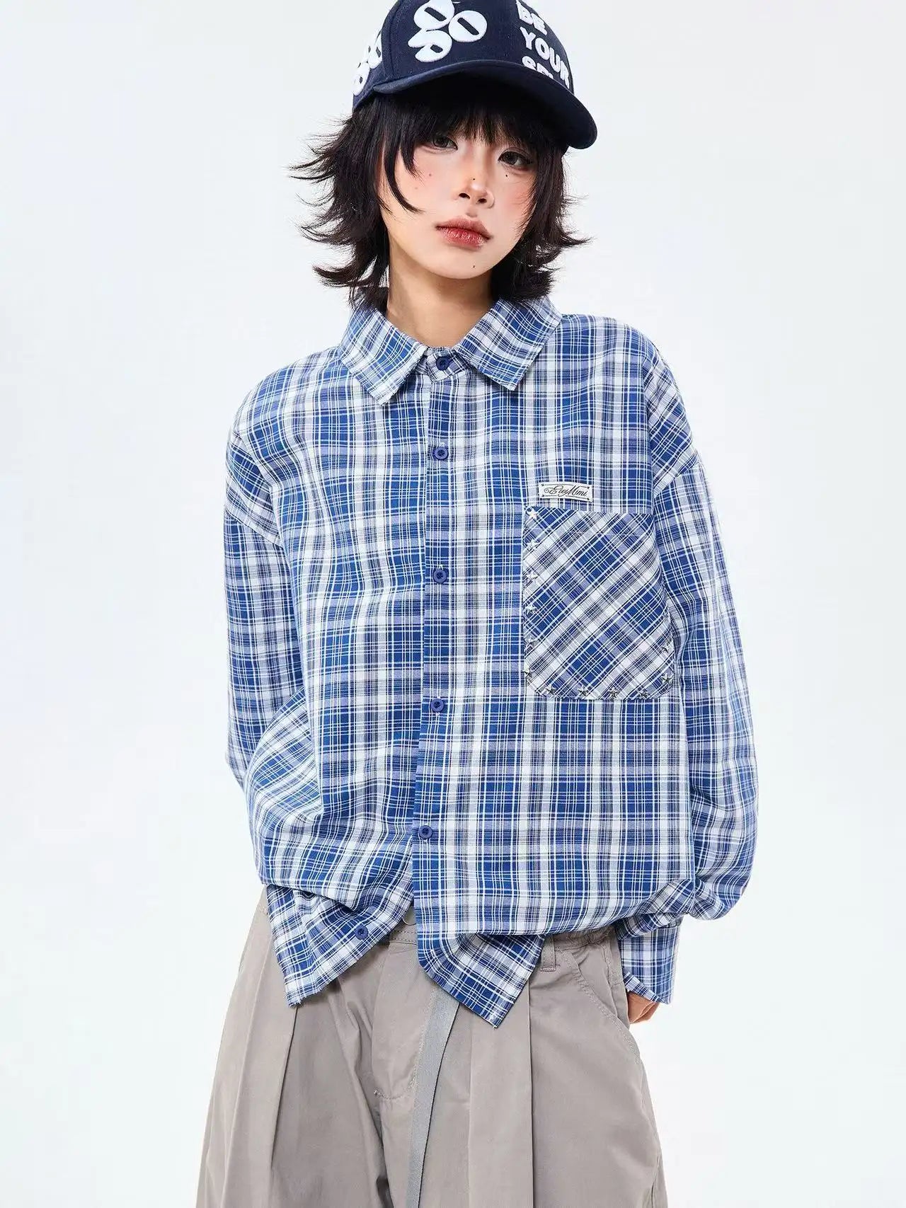 Heritage Blue Plaid Loose Shirt OL2304