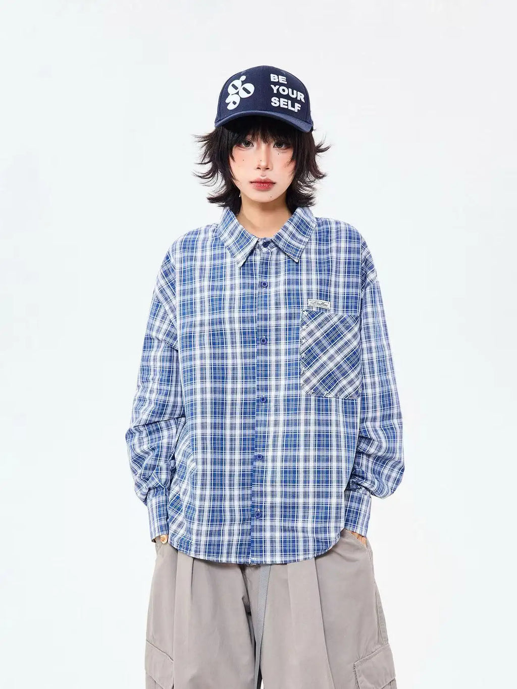 Heritage Blue Plaid Loose Shirt OL2304
