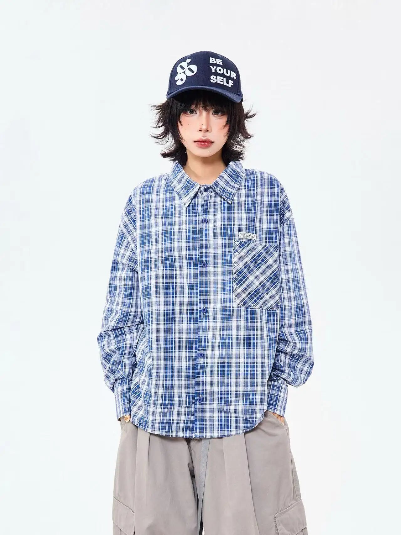 Heritage Blue Plaid Loose Shirt OL2304