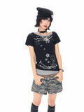 Y2K Melody Print Layered Effect Cropped Tee OL2306
