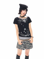 Y2K Melody Print Layered Effect Cropped Tee OL2306