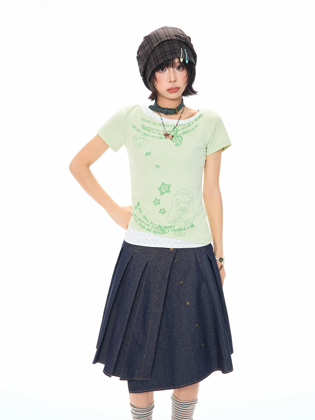 Y2K Melody Print Layered Effect Cropped Tee OL2306