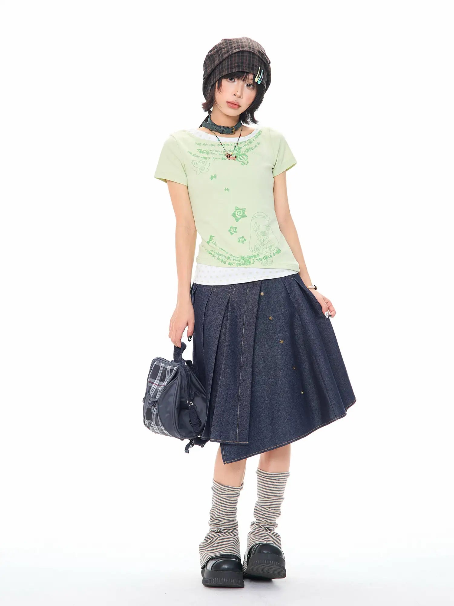 Y2K Melody Print Layered Effect Cropped Tee OL2306