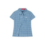 Blue Plaid Cropped Shirt Relaxed Fit Summer Shirt OL2307